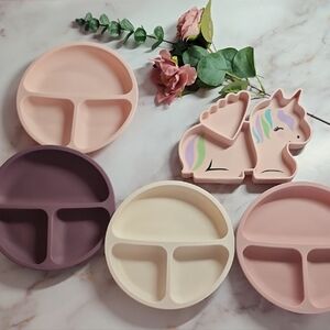 Unicorn Silicone Plate Set for Kids - Pink, Purple, Cream